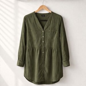 121 Torrid 2 2X Dark Green Button-Down Babydoll Blouse Shirt